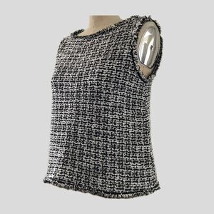 Max Studio Black White Cotton Tweed Sleeveless Parisian Chic Pullover Top - M